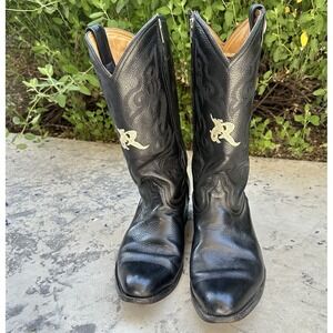 Vtg Roger's‎ Leather Western Cowboy Boots Black Embroidered Zipper Men's Size 10